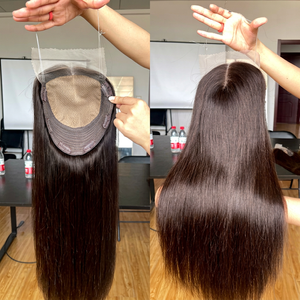 Peluca Mini Topper Shy de Venta Caliente 8*8, Semipeluca Anudada a Mano, Cabello Liso Sedoso Virgen Remy Brasileño para Mujer, Suave al Tacto, Color Natural - Product Image 1