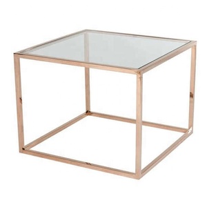 De Lujo decorativo cuadrada de METAL mesa de centro con tapa de cristal - Product Image 1