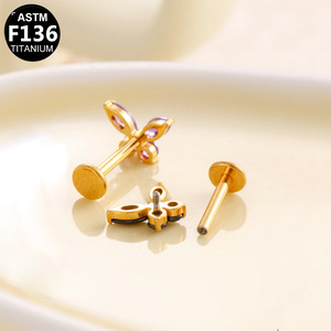 Boucles d'oreilles clous papillon en titane F136 à filetage interne, bijoux de piercing tendance pour femme, accessoire de fête - Product Image 3