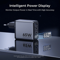Adaptateur de chargeur mural compact de voyage 65W GaN 3 ports Type-C à charge rapide avec affichage numérique PD QC ignifuge