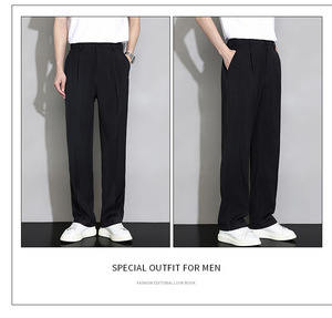 <span class=keywords><strong>Pantaloni</strong></span> da Completo in Seta Ghiaccio da <span class=keywords><strong>Uomo</strong></span>, Nuovi <span class=keywords><strong>Pantaloni</strong></span> Estivi a Gamba Larga, Dritti e Morbidi, Casual, con Drappeggio Estivo - Product Image 5