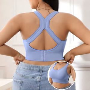 여자의 플러스 사이즈 무선 요가 피트니스 브래지어 푸시 업 안티 처짐 크로스 백 조절 속옷 통기성 스포츠 브래지어 - Product Image 1