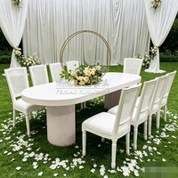 Tables de banquet en acier inoxydable de forme ovale blanche, design moderne pour hôtels, événements et réceptions, tables de mariage