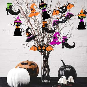 12 piezas de adornos colgantes de fieltro de Halloween, decoración colgante de puerta de fieltro de Feliz Halloween para decoración de fiesta de Halloween - Product Image 4