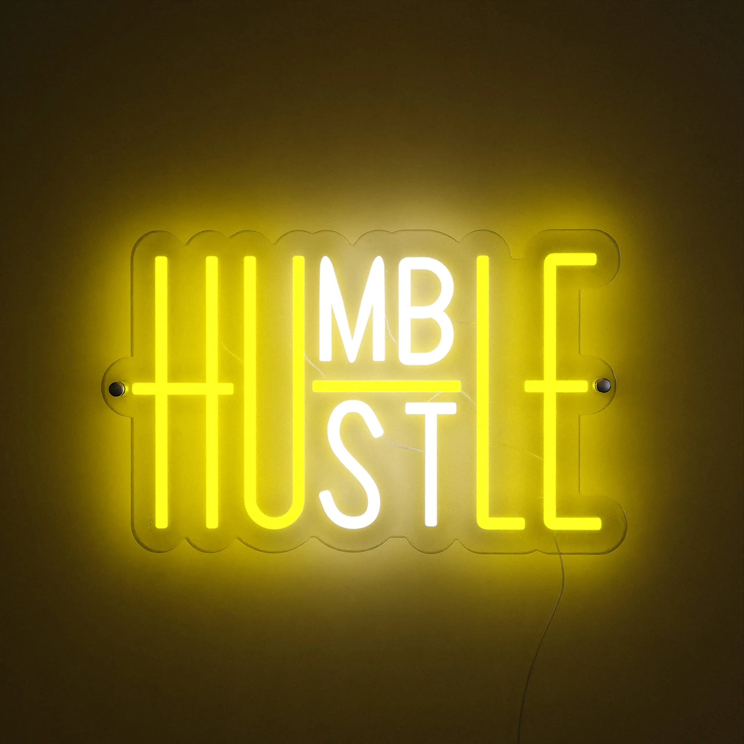 Mütevazı Hustle Neon burcu Premium amerikan marka güvenli akrilik beyaz sarı LED ışıkları kolay kurulum genç kız yatak Man Cave