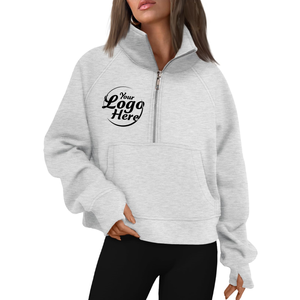 Hoodies & Sweatshirts Customized Sportswear for <b>Womens</b> Sweatshirts <b>Half</b> <b>Zip</b> Cropped Pullover <b>Fleece</b> Quarter Zipper Hoodies - Product Image 1