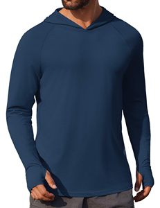 Camisas Rash Guard de manga regular con cuello redondo para hombre, camisas con capucha de protección solar de manga larga, camisas ligeras de pesca de secado rápido - Product Image 5