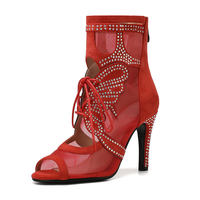Nouvelles chaussures de danse jazz respirantes en résille, à talons hauts papillon, avec strass, pour la danse jazz et latine.