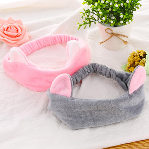 Cat Ear Headband Soft Plush Hairband For Bathing With Animal Design Gray And Pink Colors - Product Image 1