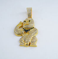 PD3111 Plaqué Or Bouledogue Pendentif Strass Incrustation Diamant Pierre Principale Lien Chaîne Animaux Accessoires Dominateur pour les Fêtes