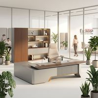 Ensemble de mobilier de bureau de direction moderne et luxueux en forme de L avec bibliothèque assortie et chaise ergonomique pour suite de PDG