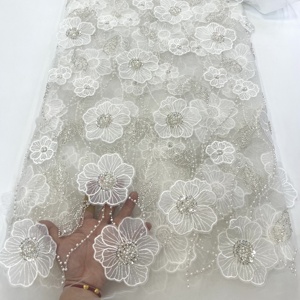 Độc đáo 3D Hoa Thanh Lịch vải tuyn lưới vải ren với ngọc trai và hạt với Polyester bền vững cao cấp vải sang trọng - Product Image 3