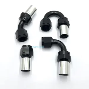 Aluminum Black 6AN AN6 #6 Crimp on Bend Swivel Hose End Fitting for Braided Fuel Hose with Crimp Sleeves Ferrules