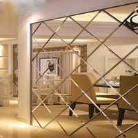 Contemporary Frameless Silver Mirror Tiles Beveled Edge Glass Wall Square Durable Vanity Bedroom Decorative Mirror Set Safety