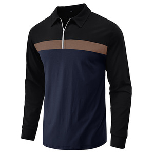 <strong>Code</strong> polo male t shirt 2023 autumn and winter new lapel color matching polo shirt <strong>export</strong> male long sleeves - Product Image 5