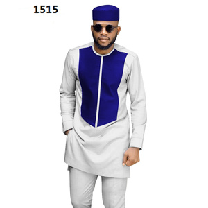 Ensemble de vêtements traditionnels africains pour hommes <span class=keywords><strong>2021</strong></span> : Manteau Dashiki, <span class=keywords><strong>chemise</strong></span> et pantalon Ankara, et chapeau tribal – Tenue de sport en coton grande taille - Product Image 2