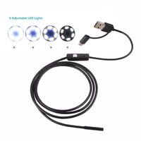 Endoscope AN100 3-en-1 7 mm pour Android et PC, 6 LED, étanche, USB 2M, caméra de inspection flexible pour miroir et borescope