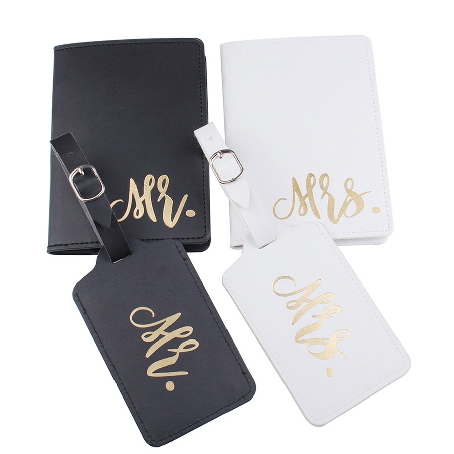 4pcs/set Mr and Mrs passport covers and luggage tags gift set, couple passport holder for honeymoon