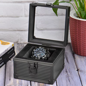 Premium Rectangle <b>Watch</b> Box Lock Vintage Hard Shell <b>Watch</b> Case Aluminum Frame Velvet Lining Multiple Color Choices for <b>Men</b> <b>Watch</b> - Product Image 4