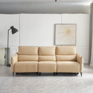 Canapé-lit électrique inclinable trois places en cuir véritable, ensemble de canapés modernes avec fonctions de massage et de refroidissement et structure métallique - Product Image 1