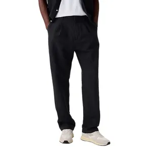 Pantalon confortable personnalisé en coton et lin de couleur unie à quantité minimale de commande bas