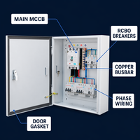 Panneau de distribution complet Wanbo-336 certifié CCC en cuivre pur 10 mm avec disjoncteur différentiel (MCCB) et protection contre les surtensions (RCBO) pour solution d'alimentation industrielle personnalisée