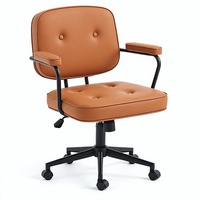 Chaise de bar de bureau ergonomique réglable en cuir PU couleur cognac avec structure en acier chromé pour usage commercial JOHOOFURNITURE