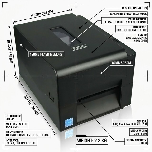 TSC TE310 Desktop Barcode Printer with ZPL EPL Compatibility, 300dpi Thermal Transfer Printer for Ecommerce Shipping Labels