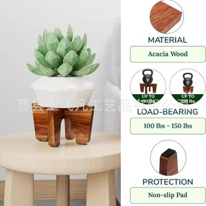 Solid Wood Flower <b>Pot</b> <b>Stand</b> Square Minimalist Design Indoor Plant Base Natural Wood Color Four Legged Detachable - Product Image 4