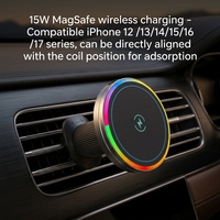 Chargeur de voiture sans fil universel 15W à charge rapide, lumière RGB, veilleuse, fixation magnétique puissante, installation sur grille d'aération, certifié ROHS