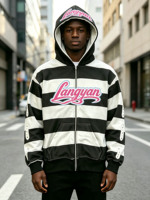 Sweat-shirt à capuche zippé rayé personnalisé avec logo, en coton épais 100 % écologique, idéal pour l'hiver et le streetwear