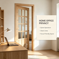 Solid Fir Solid Wood Glass Swing Door Natural Timber for Study Room Interior Partition