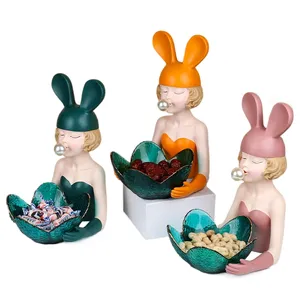 Store door rabbit girl key storage tray simple modern creative desktop decoration handicraft ornaments decorative fruit plate