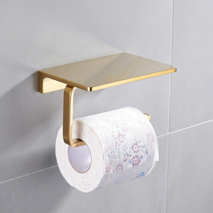 Portarrollos de Papel Higiénico Rectangular de Plástico Mate con Acabado en Latón, con Estante para Toallas y Soporte para Teléfono Móvil - Product Image 3