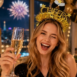 Fascia per Capelli in Tessuto a Forma <span class=keywords><strong>di</strong></span> Stella a Cinque Punte Colorata con Design Nero e Oro per la Festa <span class=keywords><strong>di</strong></span> <span class=keywords><strong>Capodanno</strong></span> 2027 - Product Image 2