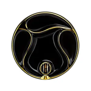 Черная фарфоровая круглая пепельница с логотипом под заказ, усовершенствованная Роскошная керамическая трубка для сигар, двойная пепельница для офисного отеля