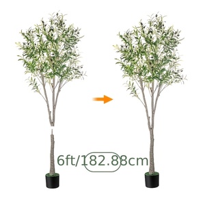Arbre d'olivier artificiel, 1,80 m de haut, plante artificielle en soie, arbre artificiel en pot avec feuilles et fruits d'olivier pour la décoration moderne de la maison - Product Image 1