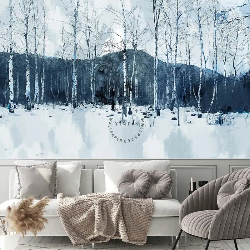 Winter forest natural scenery peel and stick wallpaper modern wall murals
