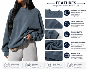 Felpa da donna personalizzata con <span class=keywords><strong>collo</strong></span> alto, traspirante, oversize, 400 gsm, con spalle scese, girocollo. - Product Image 4