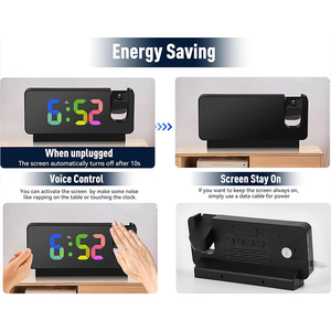 Réveil numérique LED moderne pour chambre à coucher, horloge électronique de bureau intelligente avec projecteur rotatif, sûr et pratique - Product Image 3