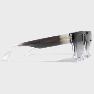 Yeetian High End ที่กําหนดเองใสและสีดําอะซิเตท UV400 ป้องกันยี่ห้อเอียงตัดบิ๊กสแควร์ผู้ชายแว่นตากันแดดแฟชั่นใหม่