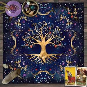 Tappetino per Tarocchi Stampato a Mano, Tovaglia per Altare di Stregoneria, Motivo Albero della Vita, Accessori per Divinazione - Product Image 1