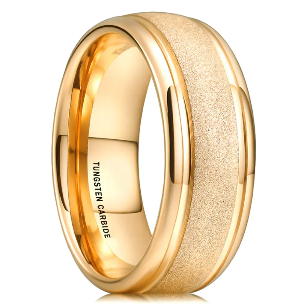Penjualan terlaris 8mm cincin Tungsten lapisan pasir mawar 18K kustom kubah Untuk Wanita Pria cincin pernikahan pertunangan