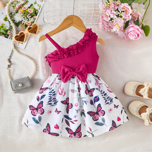 Robe sans manches exquise à motifs pour filles, vêtements pour enfants à volants pour petites fêtes, robes de bébé en gros - Product Image 1