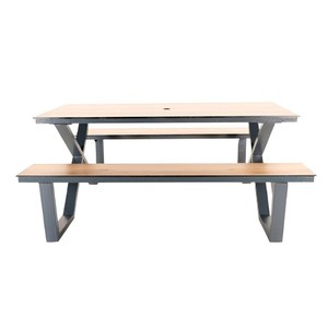 HPL bois stratifié haute pression pique-nique Rectangle banc chaise Table ensemble de meubles avec trou pour parasol - Product Image 4