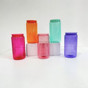 Verres en forme de canette de 16 oz en verre transparent coloré, vierges pour sublimation, incassables, pour la vente en gros - Product Image 1