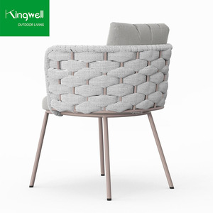 Juego de Comedor de Lujo de 6 Puestos con <span class=keywords><strong>Mesa</strong></span> <span class=keywords><strong>y</strong></span> <span class=keywords><strong>Sillas</strong></span> de Aluminio para Exteriores, Tejido de Cuerda Duradero e Impermeable - Product Image 5