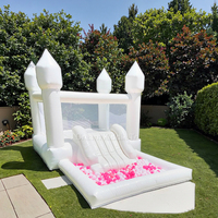 Maison Gonflable Blanche Château Rebondissant avec Piscine à Balles et Toboggan Mini Château Sautoir pour Enfants et Adultes avec Souffleur d'Air