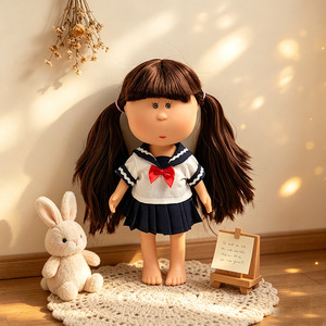 Solo Ropa para Muñeca <span class=keywords><strong>Mia</strong></span> Potato de 30 cm, Estilo Español, Vestido Azul Oscuro, Rosa, Blanco y Marino, Conjunto Completo para Muñeca - Product Image 1