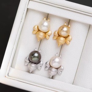 31278DIY Female Fashion Pendant with 9-11mm Round Beads S925 Silver Pearl Accessories Empty Support <b>Bee</b> Style for Stylish Women - Product Image 2